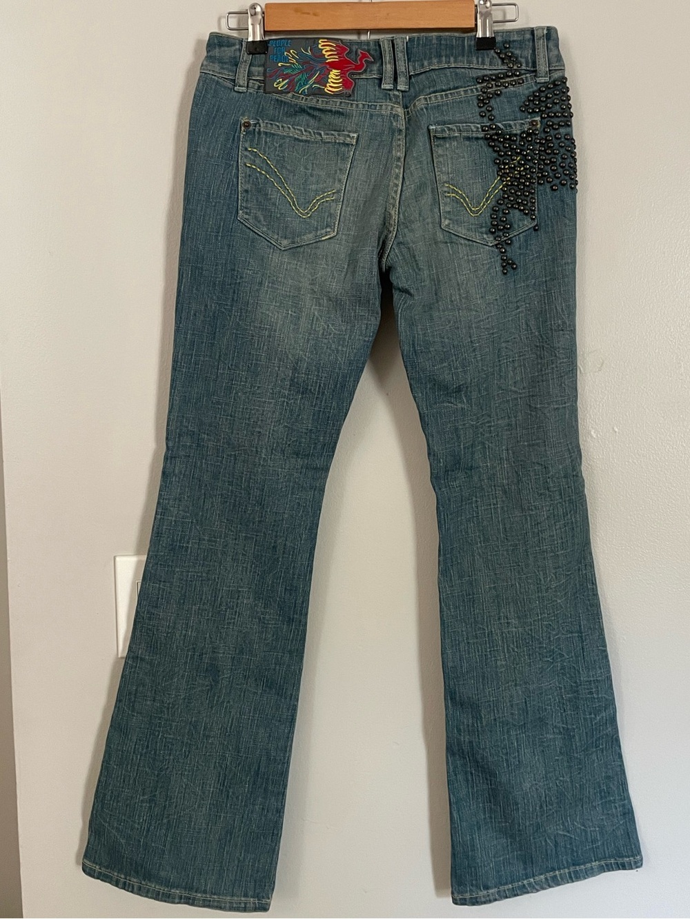 People for Peace Vtg Y2K Studded Bling Flare Jeans Sz 29 Whimsigoth Western Boho